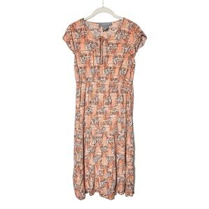 Boho Coral Midi Dress | Flowy Gathered Waist · Lark + Grey